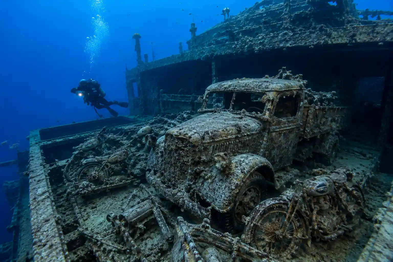 SS Thistlegorm WWII shipwreck trucks motorcycles Red Sea